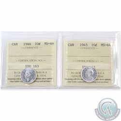 10-cent 1945 & 1946 ICCS Certified MS-64. 2pcs