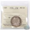 Image 1 : 25-cent 1936 ICCS Certified MS-65! A choice original coin with soft satin fields accented with light