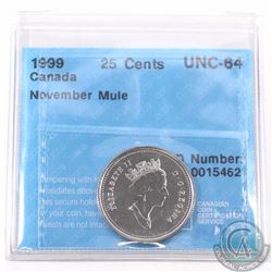 25-cent 1999 November Mule CCCS Certified UNC-64