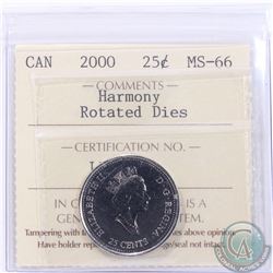 25-cent 2000 Harmony ICCS Certified MS-66 Rotated Dies(270 degree rotation)! Solo Highest Grade by I