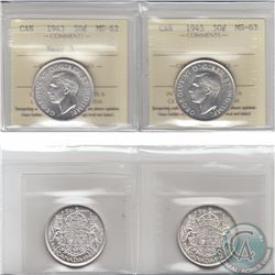 50-cent 1943 Near 3 ICCS Certified MS-62 & 1945 ICCS Certified MS-63. 2pcs