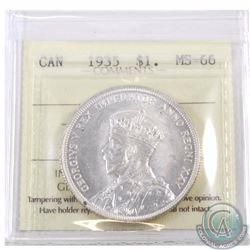 Silver $1 1935 ICCS Certified MS-66. A choice blast whiet coin with near flawless fields.