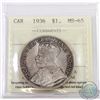 Image 1 : Silver $1 1936 ICCS Certified MS-65. A choice coin  with natural  soft white fields accented with ro