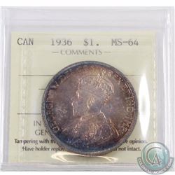 Silver $1 1936 ICCS Certified MS-64. Nice rainbow toning