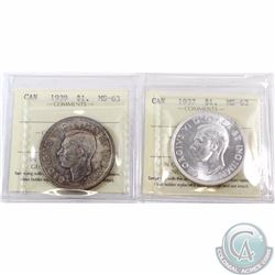 Silver $1 1937 & 1939 ICCS Certified MS-63. 2pcs