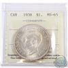 Image 1 : Silver $1 1938 ICCS Certified MS-65. A rare coin in this grade, this choice coin features soft satin