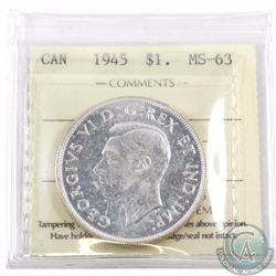 Silver $1 1945 ICCS Certified MS-63