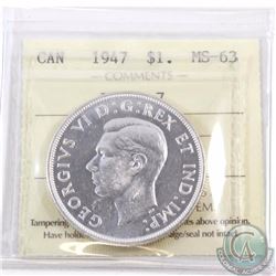 Silver $1 1947 Blunt 7 ICCS Certified MS-63