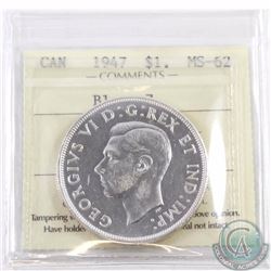 Silver $1 1947 Blunt 7 ICCS Certified MS-62