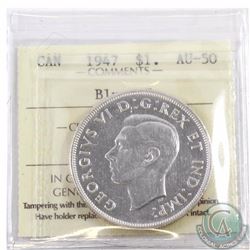 Silver $1 1947 Blunt 7 ICCS Certified AU-50