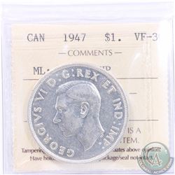 Silver $1 1947 Maple Leaf 2xHP ICCS Certified VF-30