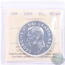 Silver $1 1948 ICCS Certified MS-60. *KEY DATE* A bright problem free example of this highly sought 