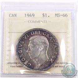 Silver $1 1949 ICCS Certified MS-66. Fantastic eye appeal, with Near even toning on the obverse. Cam