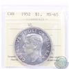 Image 1 : Silver $1 1952 WL ICCS Certified MS-65. A Lustrous coin with hints of toning throughout the borders.