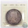 Image 1 : Silver $1 1955 ICCS Certified MS-64. Nice even toning on the obverse and reverse of the coin.