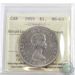 Silver $1 1955 Arnprior with Die Breaks ICCS Certified MS-63