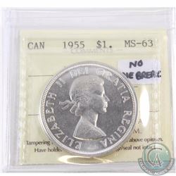 Silver $1 1955 Arnprior no Die Breaks ICCS Certified MS-63