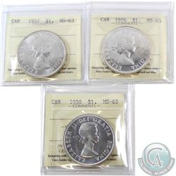 Silver $1 1956, 1957 & 1958 ICCS Certified MS-63. 3pcs