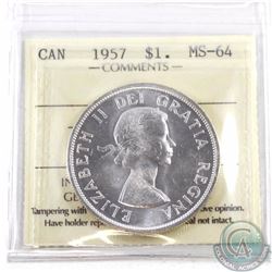 Silver $1 1957 ICCS Certified MS-64