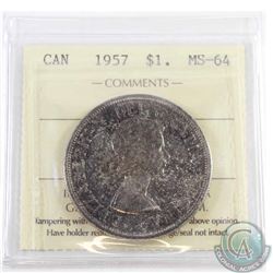 Silver $1 1957 ICCS Certified MS-64. Nice Even tone throughout.