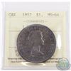 Image 1 : Silver $1 1957 1 Waterline ICCS Certified MS-64. Nice even toning on the obverse and reverse of the 