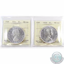 Silver $1 1958 & 1959 Cameo ICCS Certified MS-64. 2pcs