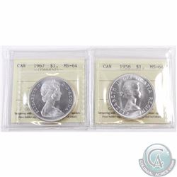 Silver $1 1958 & 1967 ICCS Certified MS-64. 2pcs