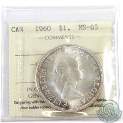 Silver $1 1960 ICCS Certified MS-65. Only 1 Graded higher by ICCS.