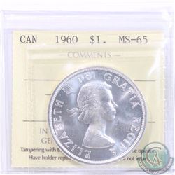 Silver $1 1960 ICCS Certified MS-65! A Choice blast white Coin with exceptional Fields.