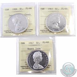 Silver $1 1963, 1966 Large Beads & 1967 Heavy Cameo ICCS Certified PL-66 Cameo. 1966 Large Beads is 