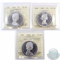 Silver $1 1963 Heavy Cameo, 1965 Small Beads Blunt 5 Heavy Cameo & 1966 Large Beads Cameo ICCS Certi