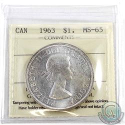Silver $1 1963 ICCS Certified MS-65. Tied for finest known