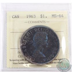 Silver $1 1963 ICCS Certified MS-64. Fantastic multi-coloured toning throughout.