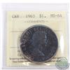 Image 1 : Silver $1 1963 ICCS Certified MS-64. Fantastic multi-coloured toning throughout.