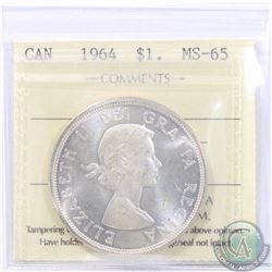 Silver $1 1964 ICCS Certified MS-65! Tied for the highest grade by ICCS.