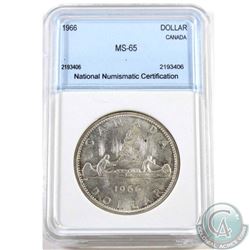 Silver $1 1966 National Numismatic Certification MS-65. We recommend that you view the lot to form y