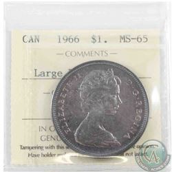 Silver $1 1966 Large Beads ICCS Certified MS-65. Pretty coin with semi-lustrous silvery grey toning.