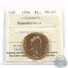 Image 1 : Loon $1 1994 Remembrance ICCS Certified MS-67. Finest grade known!