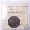 Image 1 : 1-cent 1899 Repunched Last 9 ICCS Certified VF-30