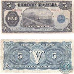 DC-21f. 1912 Dominion of Canada $5, Hyndman-Saunders, Series B, Seal Only, COUNTERSIGNED, S/N: B9108