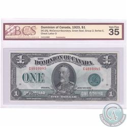 DC-25j 1923 Dominion of Canada $1, McCavour-Saunders, Green Seal, Group 2, Series C, S/N: C4010985,
