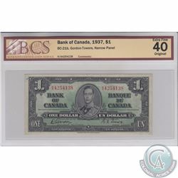 BC-21b. 1937 Bank of Canada $1, Gordon-Towers, Narrow Panel, S/N: H/A4254138, BCS Certified EF-40, O