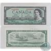 Image 1 : BC-37b. 1954 Bank of Canada $1, Beattie-Rasminsky, 2 digit RADAR/ROTATOR, S/N: H/N8080808 in AU-UNC 