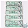 Image 1 : BC-37b-i. Run of five Consecutive 1954 Bank of Canada $1, Beattie-Rasminsky, S/N: H/M9176175-79 all 