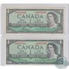 Image 1 : BC-37. Pair of 1954 Bank of Canada Replacement $1, 4 digit RADARs, S/N: *B/M0687860 and *C/F0834380 