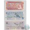 Image 1 : Group Lot of Three 2 digit RADAR Banknotes from the Bank of Canada. Included is a 1974 $2, 1986 $5 a
