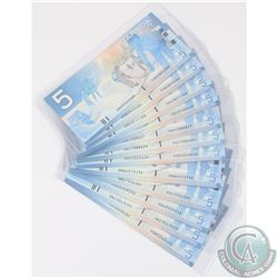 Group Lot of Twelve 2002 $5 Bank of Canada 3/4 digit RADAR notes all in UNC or better condition. Var