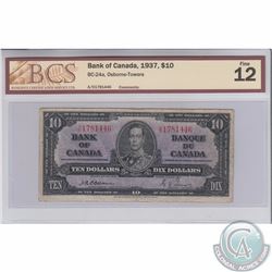 BC-24a. 1937 Bank of Canada $10, Osborne-Towers, S/N: A/D1781446, BCS Certified F-12. A problem free