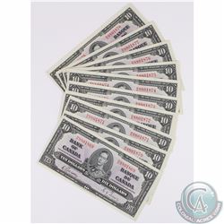 BC-24b. Run of 10 Consecutive 1937 Bank of Canada $10, Gordon-Towers, S/N: M/D8801869-78 all in UNC 