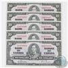 Image 1 : BC-24b. Run of 5 Consecutive 1937 Bank of Canada $10, Gordon-Towers, S/N: W/D2478894-98 all in Almos